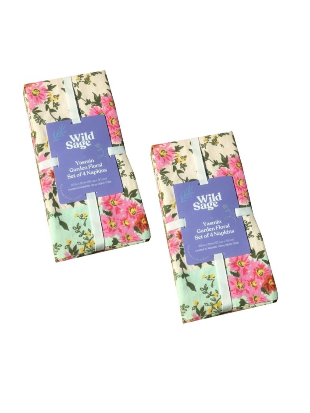 new Set of 8 Wild Sage Pink Garden Floral 100% Cotton 20x20-inch Fabric Napkins